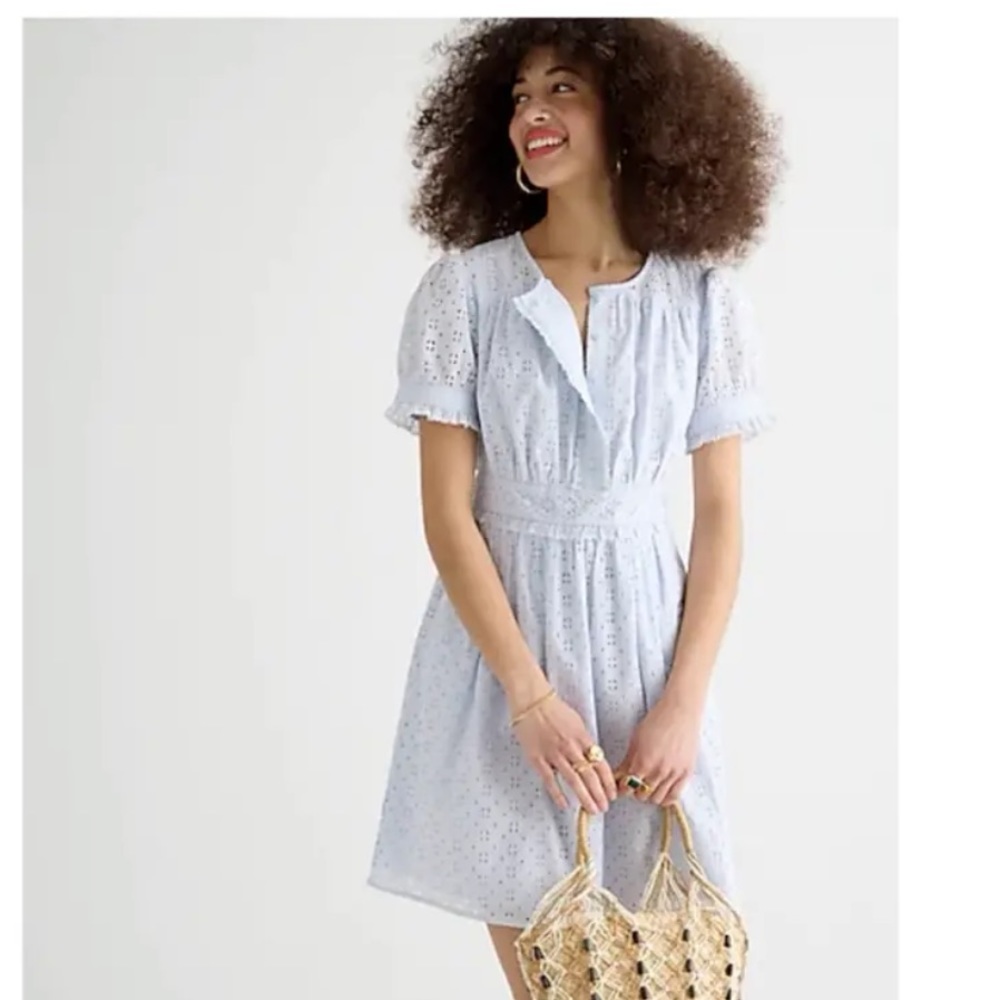 J. Crew Light Blue Eyelet Mini Dress Tall 6 6T Summer Women’s Pale New NWT Short